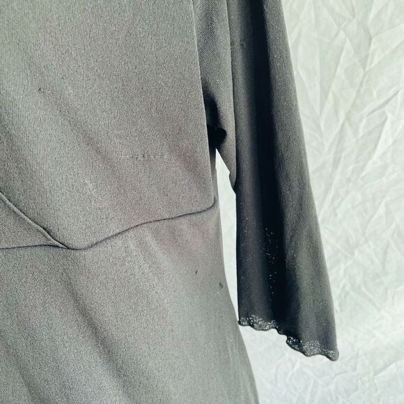 J. Jill Blouse V Neck Faux Wrap Lettuce Edge Black Size XL Petite Solid Crepe - Picture 5 of 9